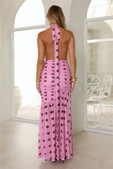 Fiorisse Polka Dot Halter Maxi Dress Pink