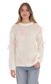 Knitted Bows Jumper in Cream
