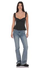 Lace Ruffle Strap Top in Black
