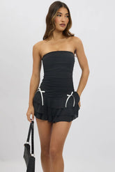 Black Strapless Dress Ribbon Detail