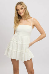 White Fit And Flare Dress Tiered Strappy