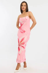 Pink Floral Bodycon Dress Mesh
