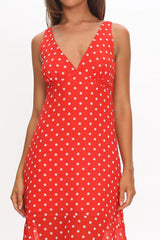 Rosewood V-Neckline Maxi Dress Polka Dot Red