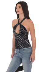 Polka Dot Cross Neck Halter Top in Black