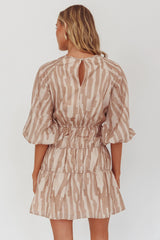 Ezriah Puff Sleeve Mini Dress Print Coffee