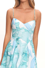 Get My Attention Pleat Waist Maxi Dress Watercolor Green