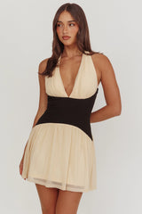 Milos Contrast Halter Mini Dress Cream