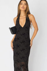 Black Bodycon Dress Halter Neck