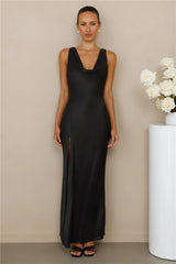 The Loretta Cowl Satin Maxi Dress Black