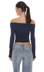 Ruched Off Shoulder Top in Navy