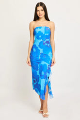 Blue Floral Bodycon Dress Mesh Floral