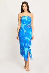 Blue Floral Bodycon Dress Mesh Floral