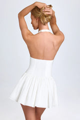 Pintucked Halterneck Mini Dress in White