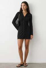 Black Shirts Dress Gathering Front