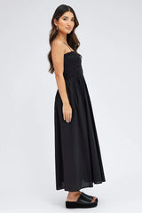 Black Maxi Dress Shirred Bust Poplin