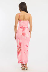 Pink Floral Bodycon Dress Mesh