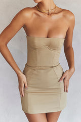 stone strapless mini dress