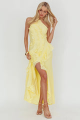 Nerisse Textured Frill Halter Maxi Dress Lemon