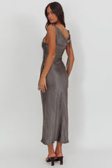 Glory Day Tied Shoulder Cowl Maxi Dress Charcoal