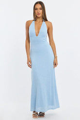 Blue Maxi Dress Halter Neck
