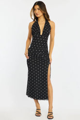 Black Polka Dot Bodycon Dress Mesh