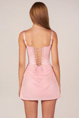 Lace-Up Draped Mini Dress in Blush Pink