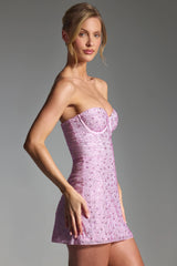 Embellished Strapless Corset Mini Dress in Peony Pink