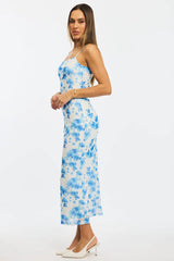 Blue Floral Bodycon Dress Mesh