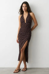 Brown Polka Dot Bodycon Dress Mesh