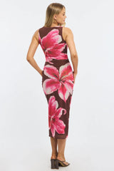 Brown Floral Bodycon Dress Sleeveless Mesh