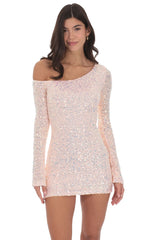Sequin One Shoulder Bodycon Dress in Light Pink