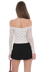 Polka Dot Off Shoulder Ruched Top in White