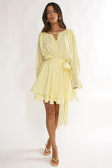 Maeva Long Balloon Sleeve Rosette Mini Dress Lemon