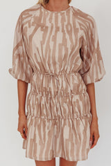 Ezriah Puff Sleeve Mini Dress Print Coffee