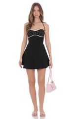 Polka Dot Bust Fit and Flare Dress in Black