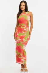 Green Floral Bodycon Dress Sleeveless Mesh