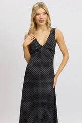 Black Polka Dot Maxi Dress V-neck