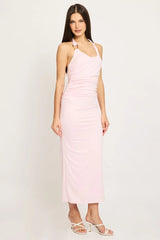 Pink Bodycon Dress Halter Neck