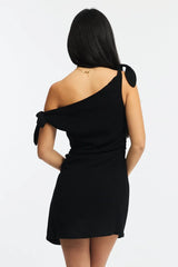 Black Bodycon Dress Tie Up Shoulder