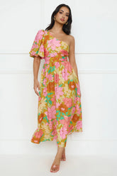 Coconut Crush One Shoulder Midi Dress Orange