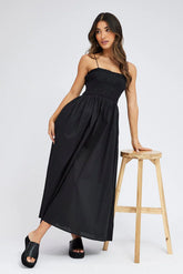 Black Maxi Dress Shirred Bust Poplin