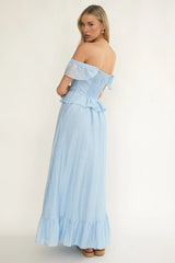 Hanalei Off-Shoulder Tied Bust Maxi Dress Light Blue