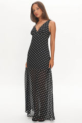 Rosewood V-Neckline Maxi Dress Polka Dot Black