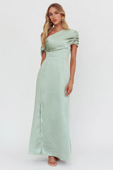 Bellissima Asymmetric Shoulder Maxi Dress Sage
