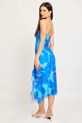 Blue Floral Bodycon Dress Mesh Floral