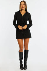Black Shirts Dress Gathering Front