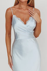 Our Story Surplice Neckline Maxi Dress Steel Blue