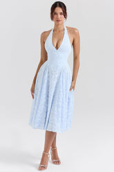 bluebell floral jacquard halter midi dress