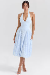 bluebell floral jacquard halter midi dress