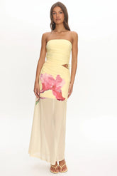 Orvieto Sheer Hem Strapless Maxi Dress Lemon